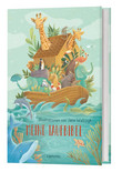 Hellgrünes Cover mit bunter Illustration der Arche Noah, Giraffen, Elefanten, Löwen und weiteren Tieren. Im Wasser schwimmen Delfin, Wal und Krokodil. Titel in Rot: Meine Taufbibel. Illustrationen von Jana Walczyk. Verlag: camino.